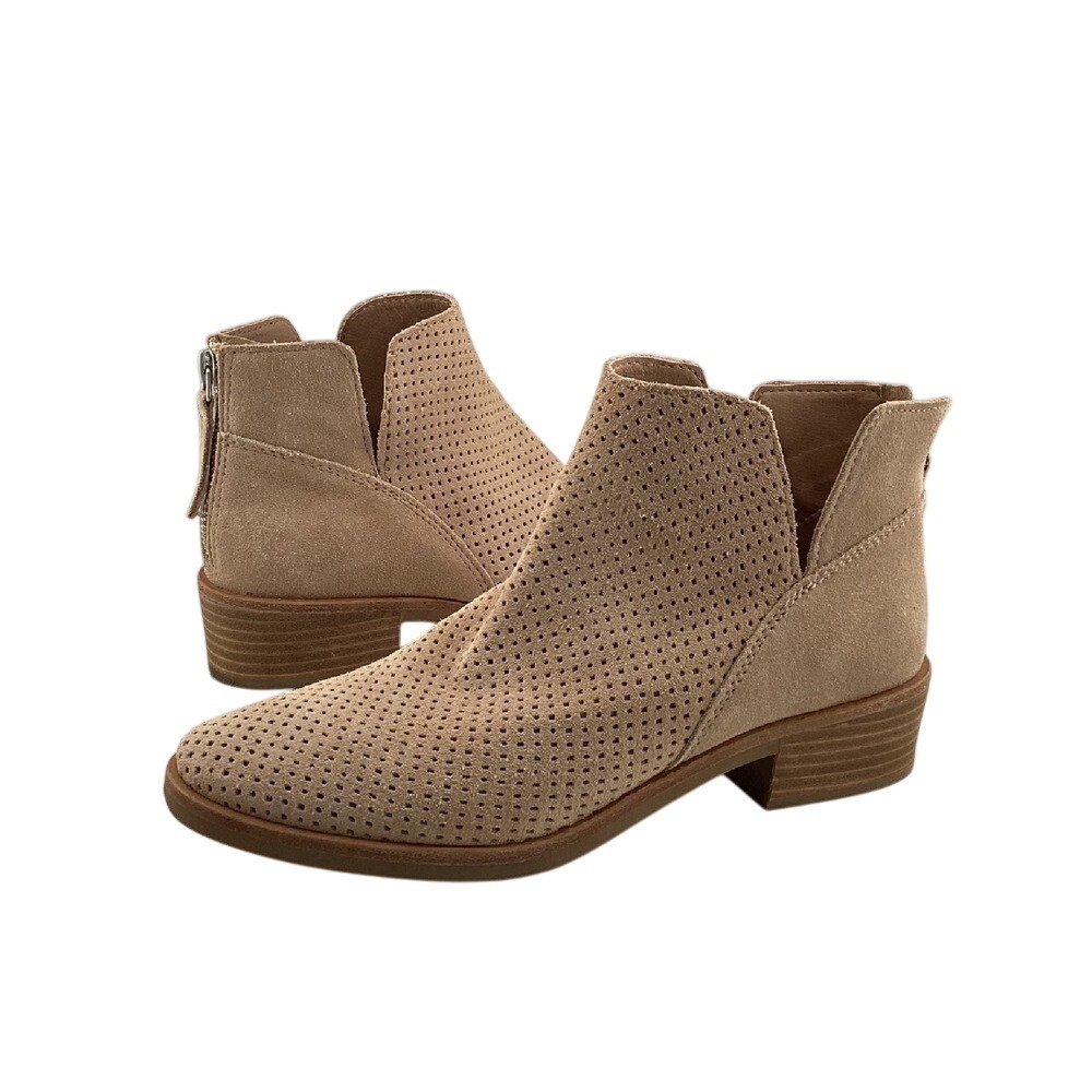 Dolce Vita Womens Perforated Suede Booties Ankle Size‎ 6 Boots Heeled Tan